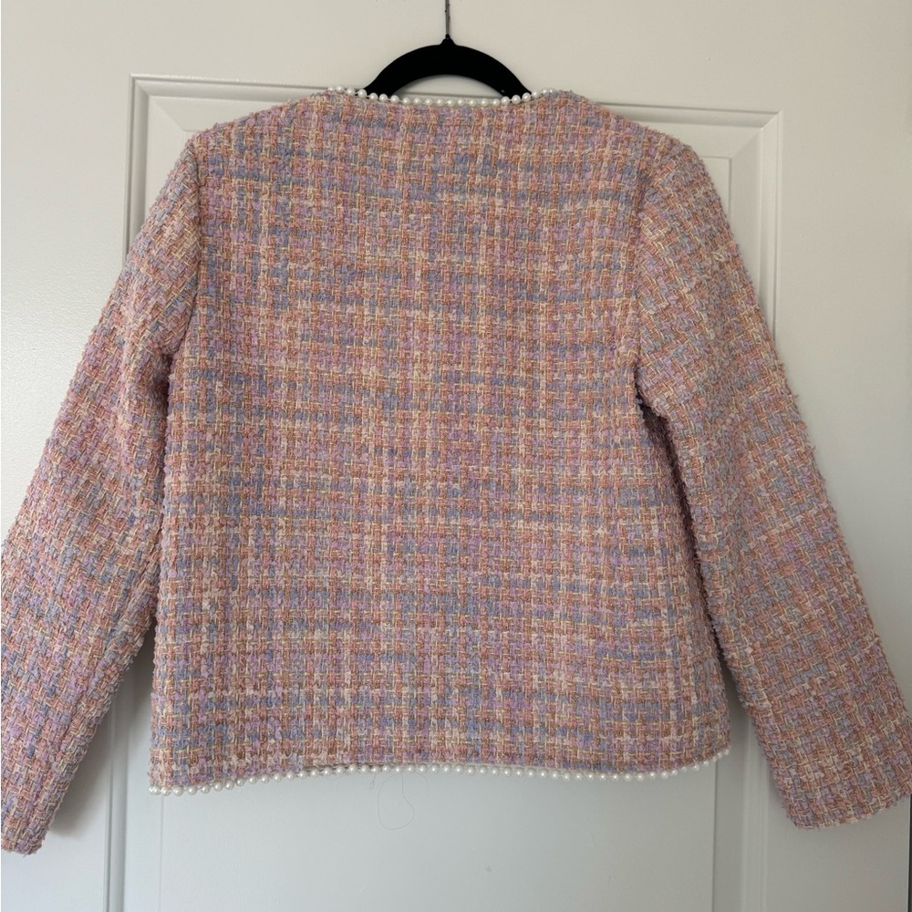 Vintage-Inspired Pearl Trim Tweed Blazer – Size Medium - Picture 5 of 7